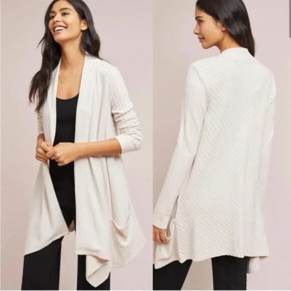 Anthropologie Saturday Sunday XS Neutral Cream Ribbed Cloudfleece Soft Cardigan